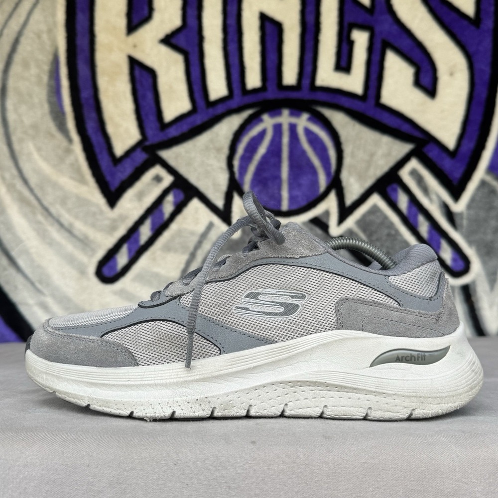 Size 9 - Skechers Shoes Men's Sport Arch Fit Gray Leather Mesh Casual 232702